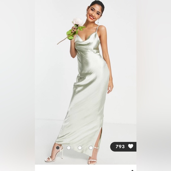 ASOS bridesmaid wedding guest cami maxi slip dress in sage green - Picture 4 of 11